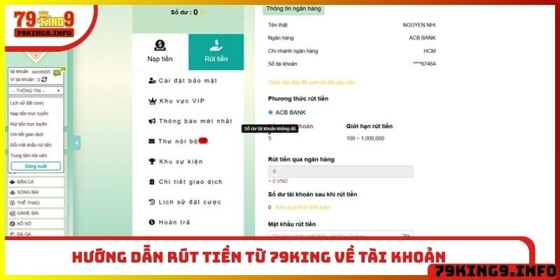 Hướng dẫn rút tiền từ 79King về tài khoản